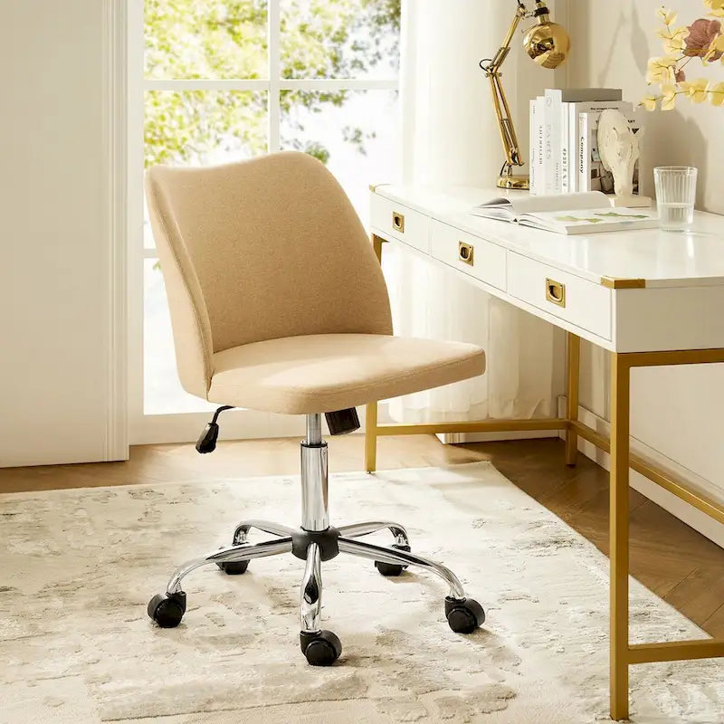 Sedia da ufficio senza braccioli grigia/marrone chiaro/avorio/senape/beige con ruote, regolabile in altezza, per 1 persona