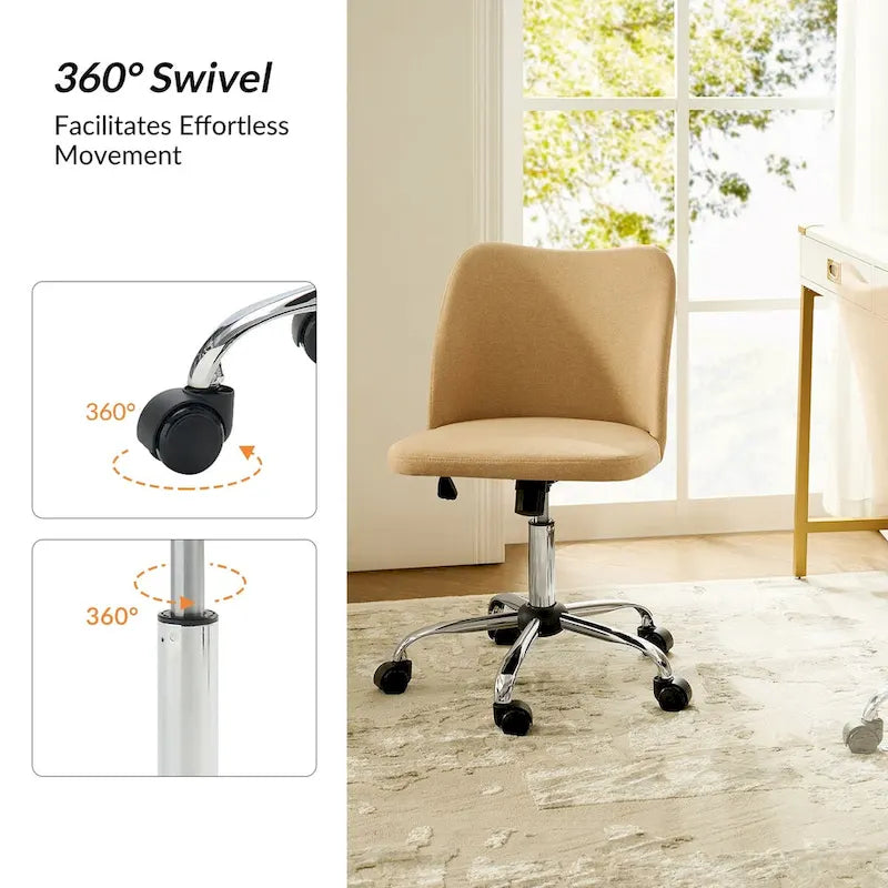Sedia da ufficio senza braccioli grigia/marrone chiaro/avorio/senape/beige con ruote, regolabile in altezza, per 1 persona