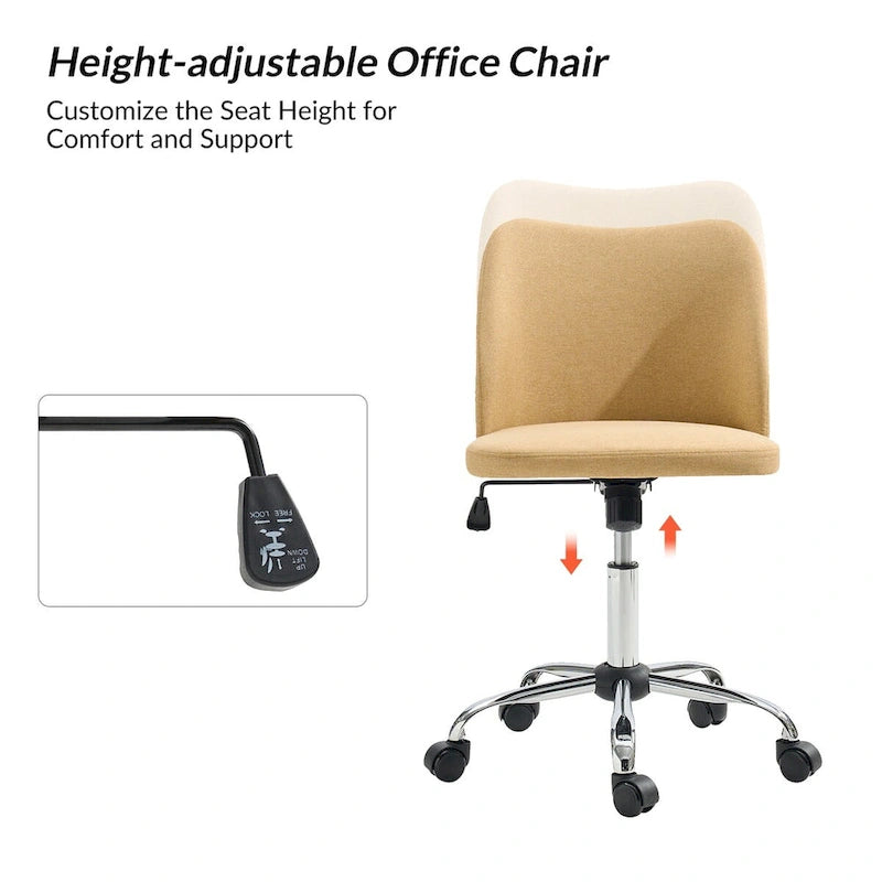 Sedia da ufficio senza braccioli grigia/marrone chiaro/avorio/senape/beige con ruote, regolabile in altezza, per 1 persona