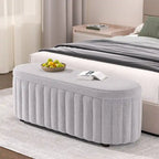 Panca pouf contenitore imbottita in lino grigio/bianco, 2-3 persone