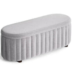 Panca pouf contenitore imbottita in lino grigio/bianco, 2-3 persone