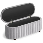 Panca pouf contenitore imbottita in lino grigio/bianco, 2-3 persone
