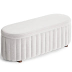 Panca pouf contenitore imbottita in lino grigio/bianco, 2-3 persone