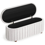 Panca pouf contenitore imbottita in lino grigio/bianco, 2-3 persone