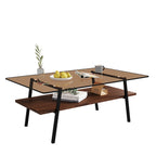Tavolino da Caffè Rettangolare Bianco/Nero, Stile Moderno, Piano in Vetro Temperato, a 2 Livelli
