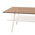 Tavolino da Caffè Rettangolare Bianco/Nero, Stile Moderno, Piano in Vetro Temperato, a 2 Livelli