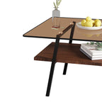 Tavolino da Caffè Rettangolare Bianco/Nero, Stile Moderno, Piano in Vetro Temperato, a 2 Livelli