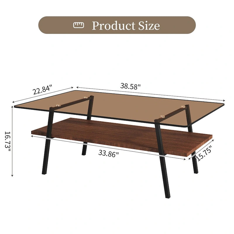 Tavolino da Caffè Rettangolare Bianco/Nero, Stile Moderno, Piano in Vetro Temperato, a 2 Livelli