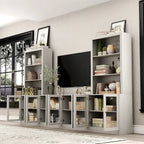 Mobile porta TV con finitura grigio effetto legno e ante in vetro, soluzione a unità singola, adatto per TV fino a 61"