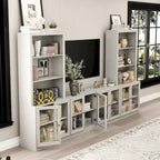 Mobile porta TV con finitura grigio effetto legno e ante in vetro, soluzione a unità singola, adatto per TV fino a 61"