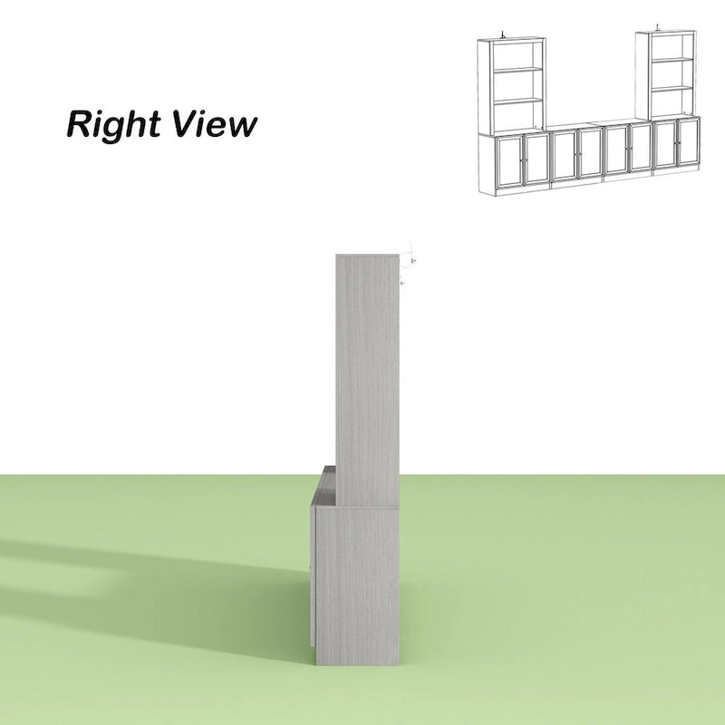 Mobile porta TV con finitura grigio effetto legno e ante in vetro, soluzione a unità singola, adatto per TV fino a 61"