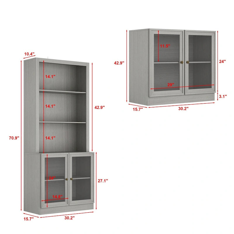 Mobile porta TV con finitura grigio effetto legno e ante in vetro, soluzione a unità singola, adatto per TV fino a 61"