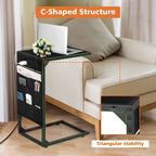 Tavolino laterale a C bianco/grigio/nero/marrone con stazione di ricarica, set da 2