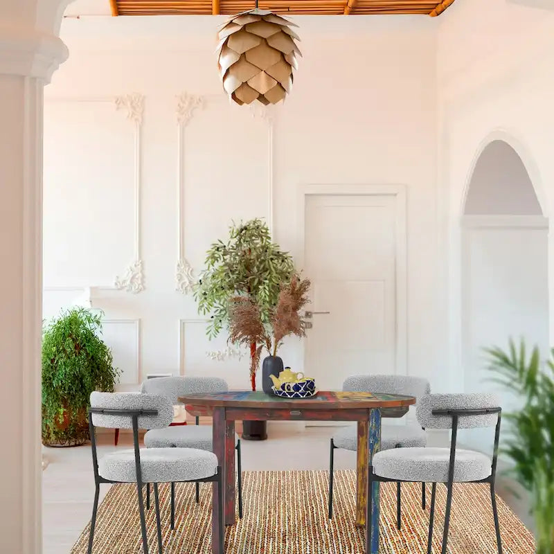 Tavolo da pranzo rotondo multicolore, in legno di teak riciclato, 122 cm, 4 posti