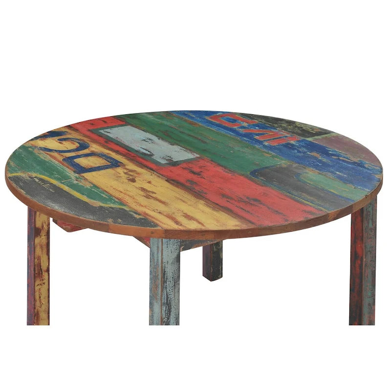 Tavolo da pranzo rotondo multicolore, in legno di teak riciclato, 122 cm, 4 posti