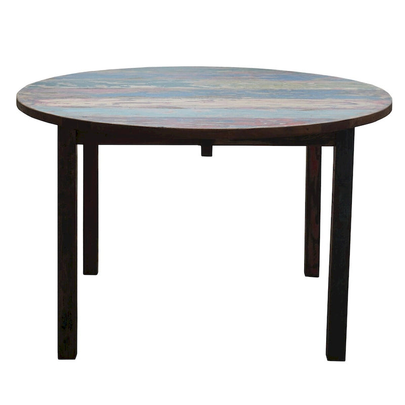 Tavolo da pranzo rotondo multicolore, in legno di teak riciclato, 122 cm, 4 posti