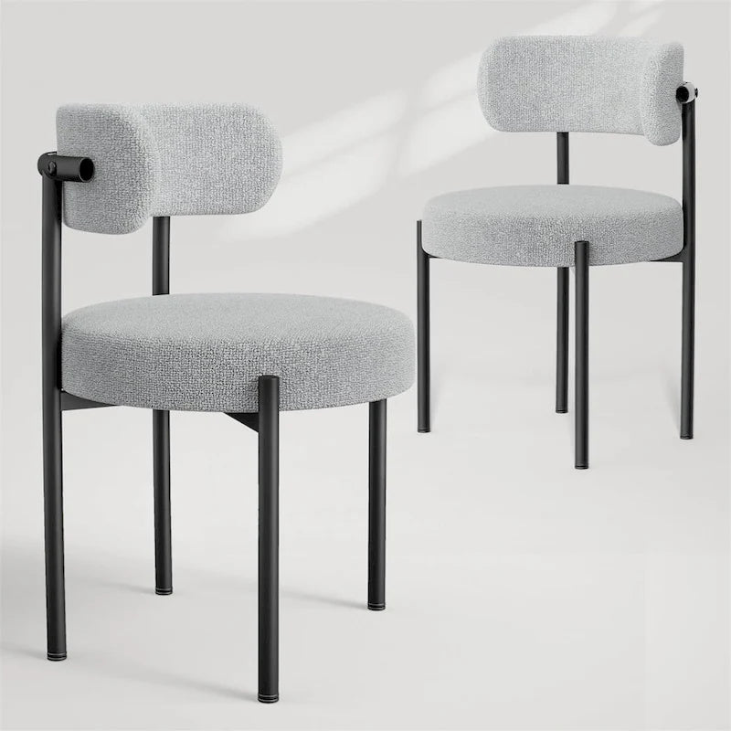Sedia da pranzo rotonda imbottita bianca/grigia/nera, stile metà secolo, set da 2