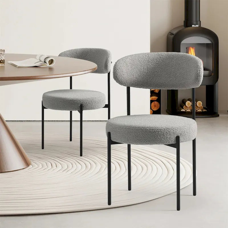 Sedia da pranzo rotonda imbottita bianca/grigia/nera, stile metà secolo, set da 2
