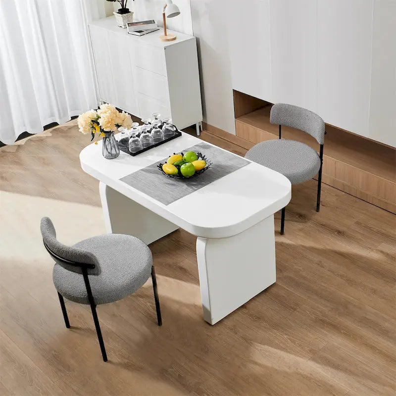Sedia da pranzo rotonda imbottita bianca/grigia/nera, stile metà secolo, set da 2