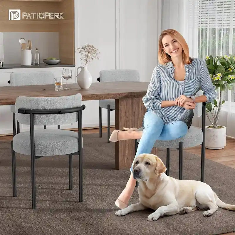 Sedia da pranzo rotonda imbottita bianca/grigia/nera, stile metà secolo, set da 2