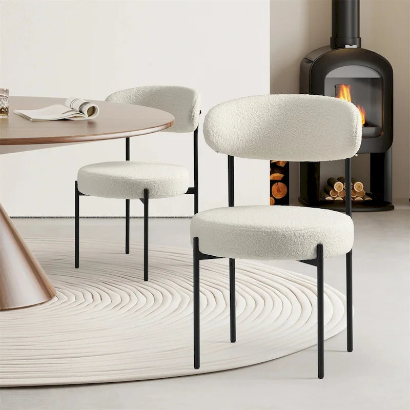 Sedia da pranzo rotonda imbottita bianca/grigia/nera, stile metà secolo, set da 2