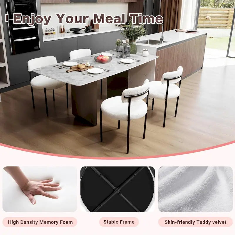 Sedia da pranzo rotonda imbottita bianca/grigia/nera, stile metà secolo, set da 2