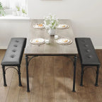 Set da pranzo per 4 persone in stile industriale grigio/marrone (1 tavolo + 2 panche)