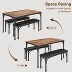Set da pranzo per 4 persone in stile industriale grigio/marrone (1 tavolo + 2 panche)