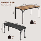 Set da pranzo per 4 persone in stile industriale grigio/marrone (1 tavolo + 2 panche)