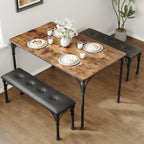 Set da pranzo per 4 persone in stile industriale grigio/marrone (1 tavolo + 2 panche)