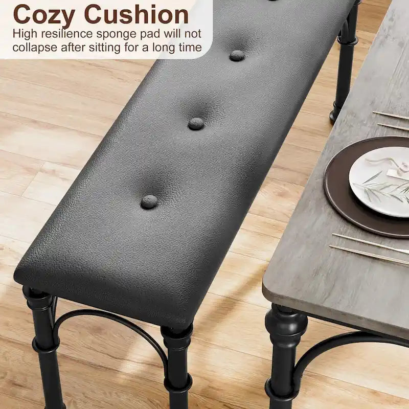 Set da pranzo per 4 persone in stile industriale grigio/marrone (1 tavolo + 2 panche)