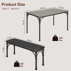 Set da pranzo per 4 persone in stile industriale grigio/marrone (1 tavolo + 2 panche)