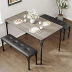Set da pranzo per 4 persone in stile industriale grigio/marrone (1 tavolo + 2 panche)