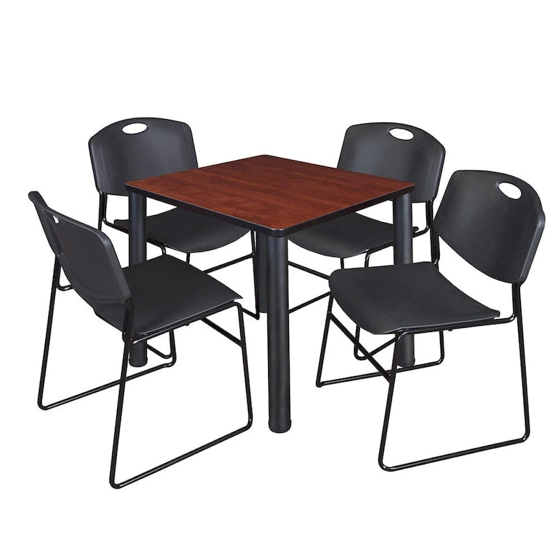 Set Tavolo da Pranzo Quadrato Multicolore con 4 Sedie Impilabili, Posti a Sedere per 4