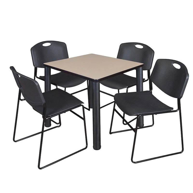 Set Tavolo da Pranzo Quadrato Multicolore con 4 Sedie Impilabili, Posti a Sedere per 4