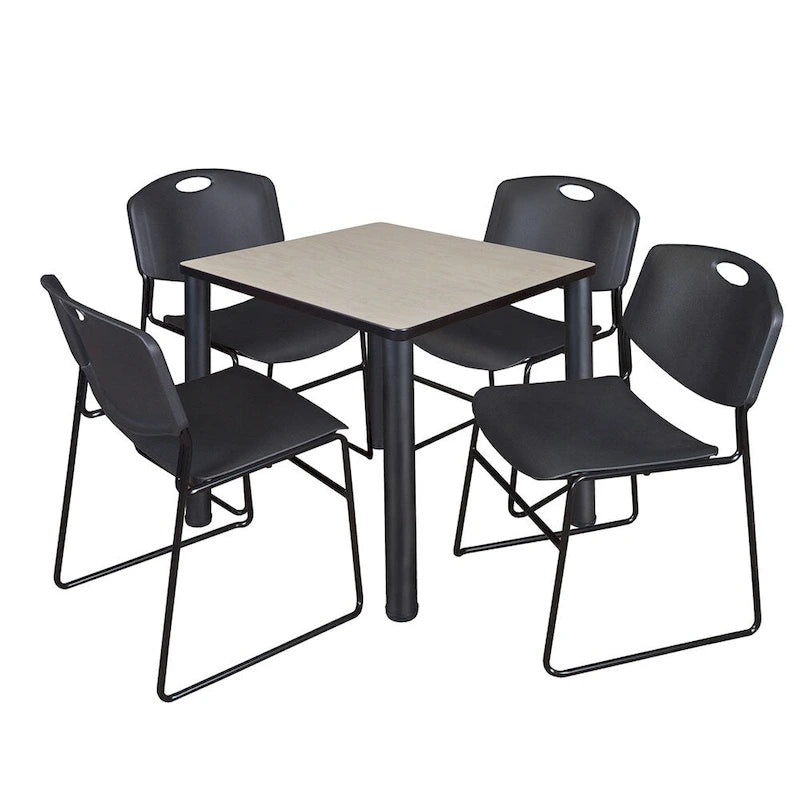 Set Tavolo da Pranzo Quadrato Multicolore con 4 Sedie Impilabili, Posti a Sedere per 4