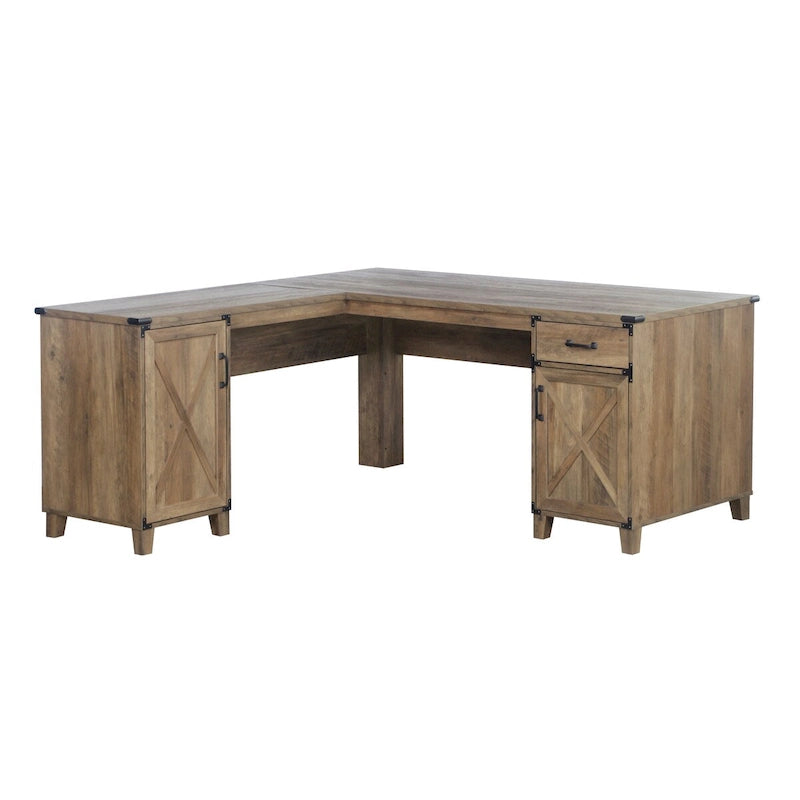 Scrivania a L in rovere rustico, monoposto