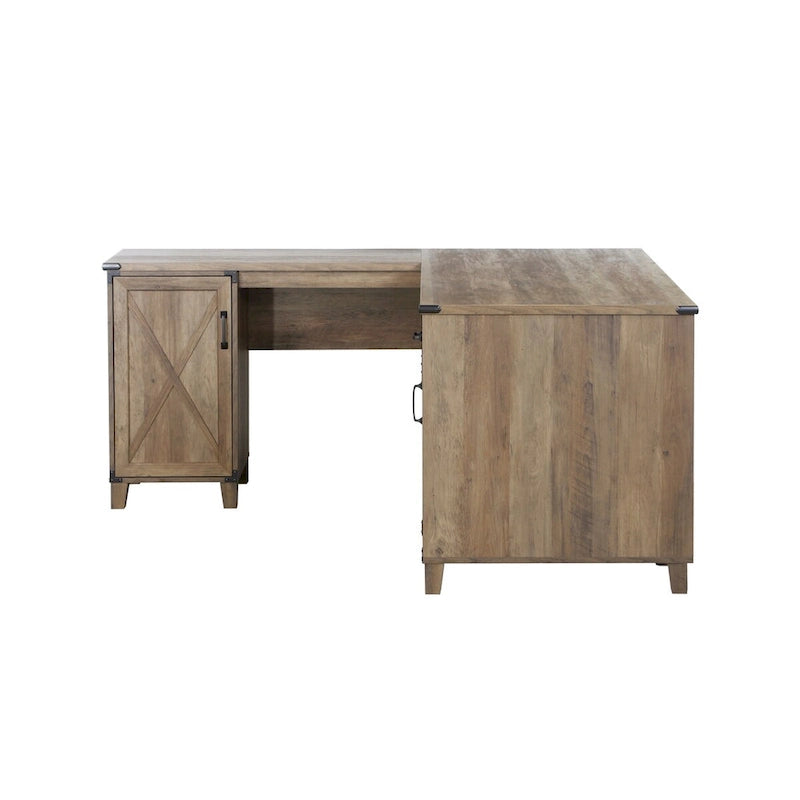 Scrivania a L in rovere rustico, monoposto