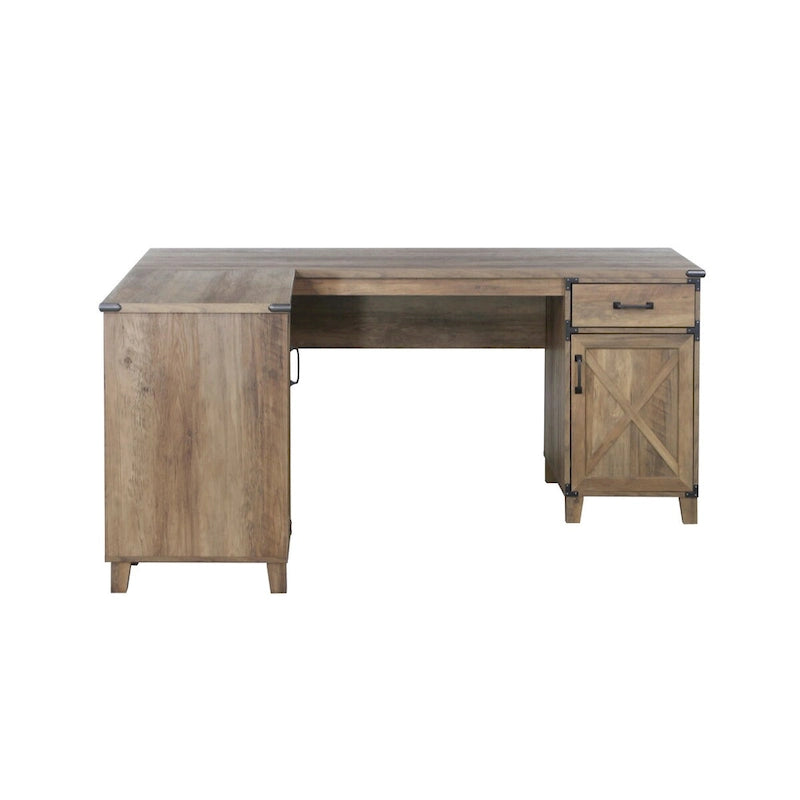 Scrivania a L in rovere rustico, monoposto