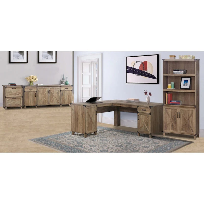 Scrivania a L in rovere rustico, monoposto