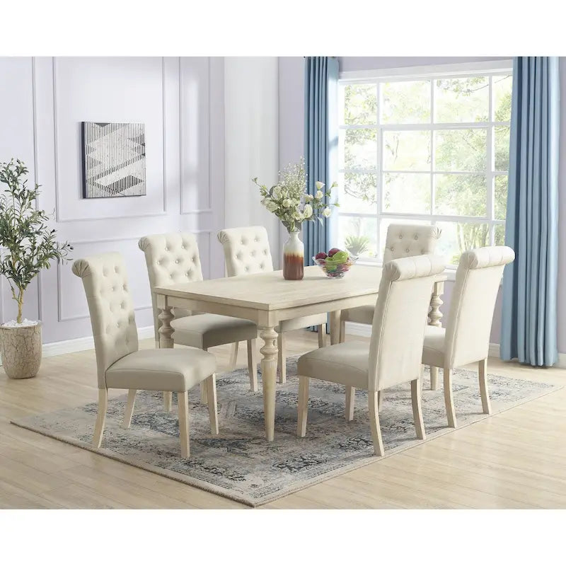 Tavolo da pranzo con gambe tornite e 6 sedie capitonné, 6 posti – Marrone / Beige / Marrone beige