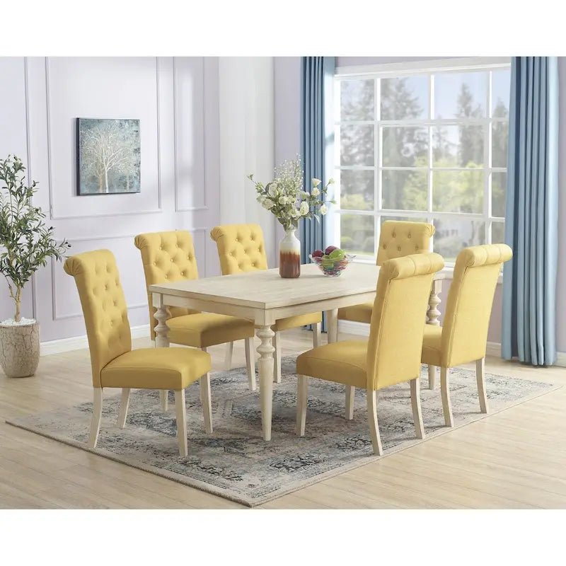 Tavolo da pranzo con gambe tornite e 6 sedie capitonné, 6 posti – Marrone / Beige / Marrone beige