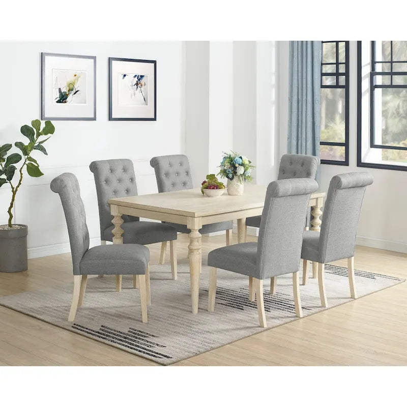 Tavolo da pranzo con gambe tornite e 6 sedie capitonné, 6 posti – Marrone / Beige / Marrone beige