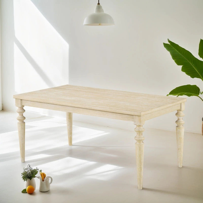 Tavolo da pranzo con gambe tornite e 6 sedie capitonné, 6 posti – Marrone / Beige / Marrone beige