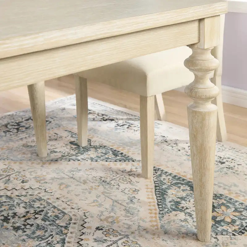 Tavolo da pranzo con gambe tornite e 6 sedie capitonné, 6 posti – Marrone / Beige / Marrone beige