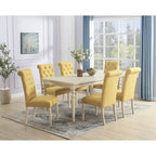 Tavolo da pranzo con gambe tornite e 6 sedie capitonné, 6 posti – Marrone / Beige / Marrone beige