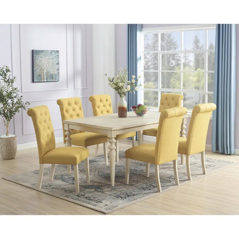 Tavolo da pranzo con gambe tornite e 6 sedie capitonné, 6 posti – Marrone / Beige / Marrone beige