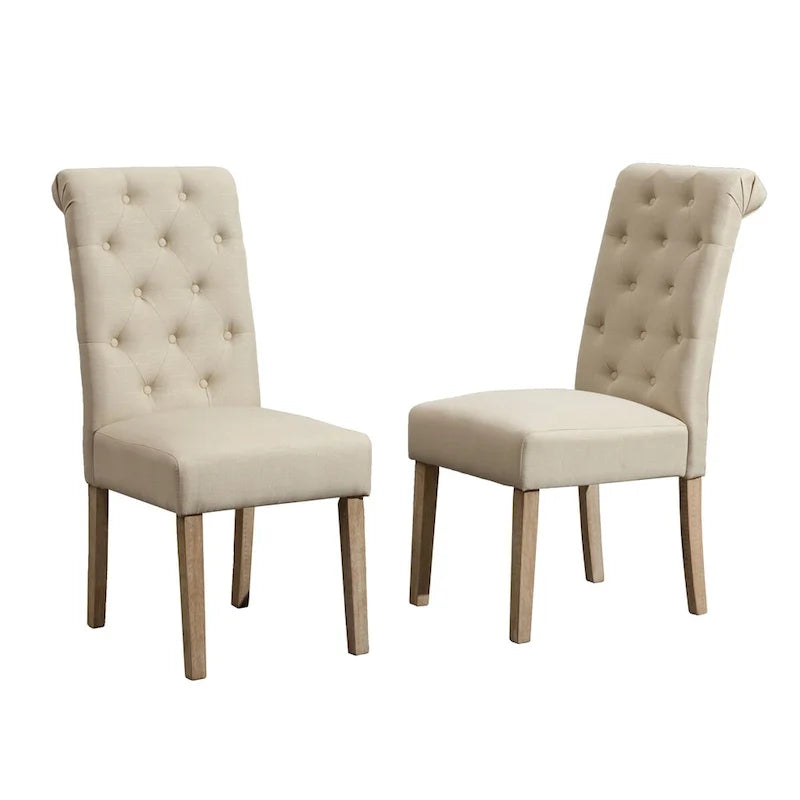 Tavolo da pranzo con gambe tornite e 6 sedie capitonné, 6 posti – Marrone / Beige / Marrone beige