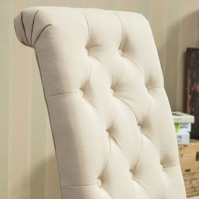 Tavolo da pranzo con gambe tornite e 6 sedie capitonné, 6 posti – Marrone / Beige / Marrone beige